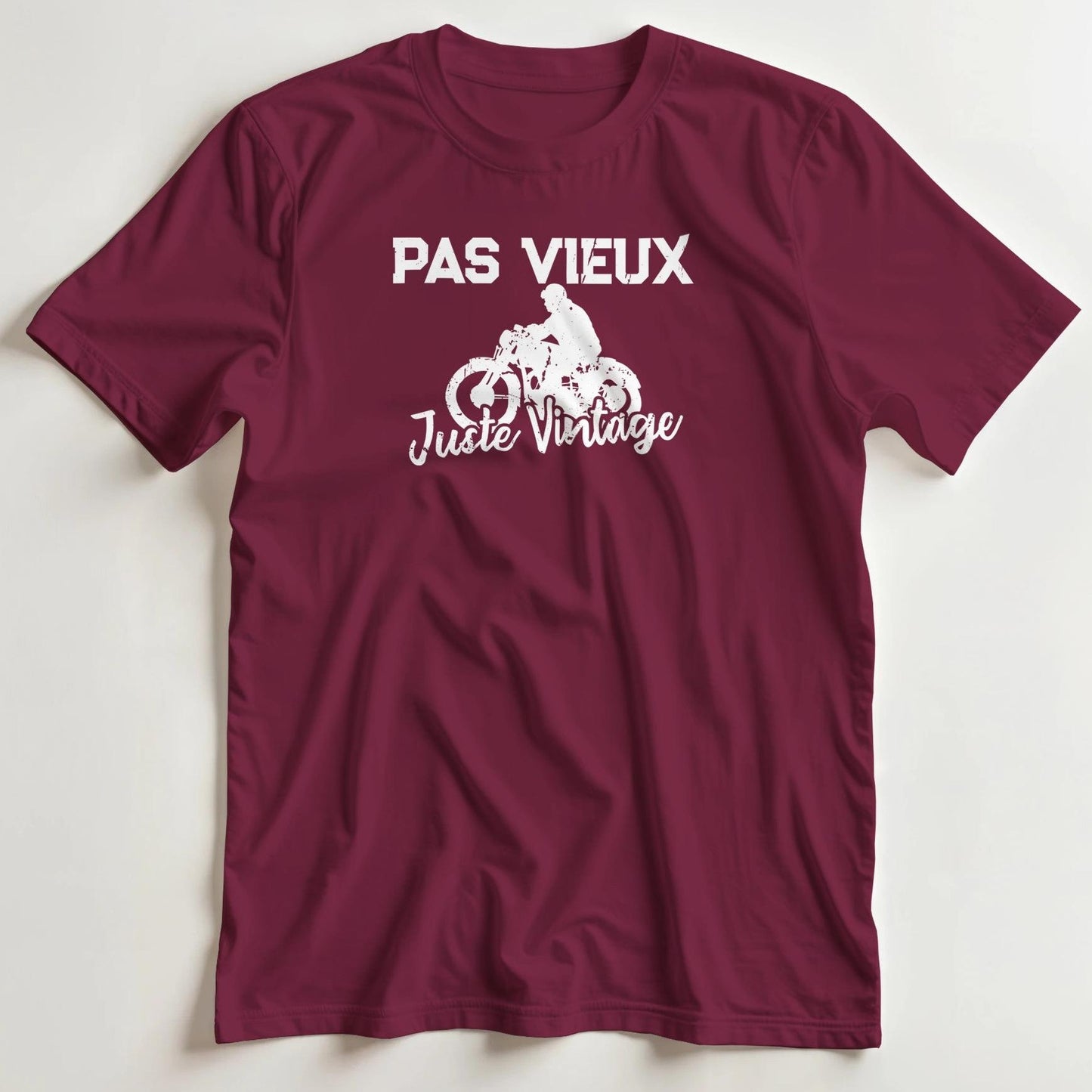 T-shirt en coupe unisexe et 100% coton en Bordeaux 3XL imprimé avec un design Pas Vieux Moto T-Shirt .