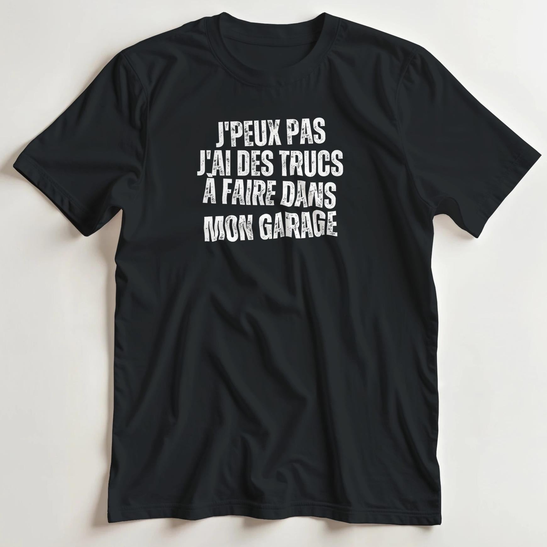 T-shirt en coupe unisexe et 100% coton en Noir S imprimé avec un design J'Peux Pas Garage N&B T-Shirt .