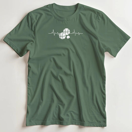 T-shirt en coupe unisexe et 100% coton en Vert Mil. M imprimé avec un design Pétanque Battement T-Shirt .