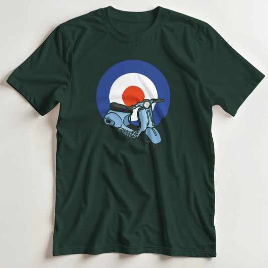 T-shirt en coupe unisexe et 100% coton en Forest Green S imprimé avec un design Scooter Mod Bleu T-Shirt .