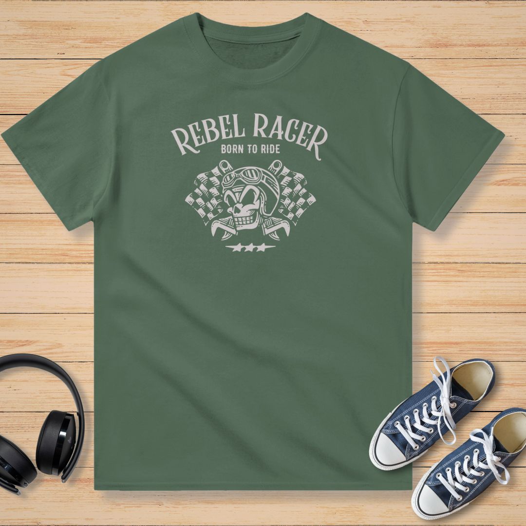 Rebel Racer Born to Ride Moto T-Shirt Vert militaire