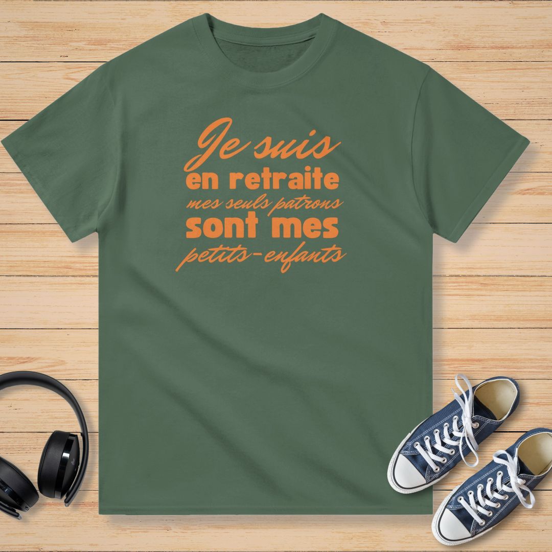 En Retraite Petits-Enfants Orange T-Shirt Vert militaire