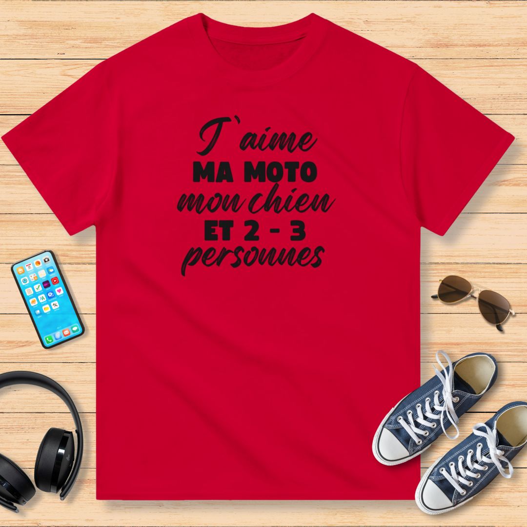 J'aime Ma Moto, Mon Chien et 2-3 Personnes Noir T-Shirt