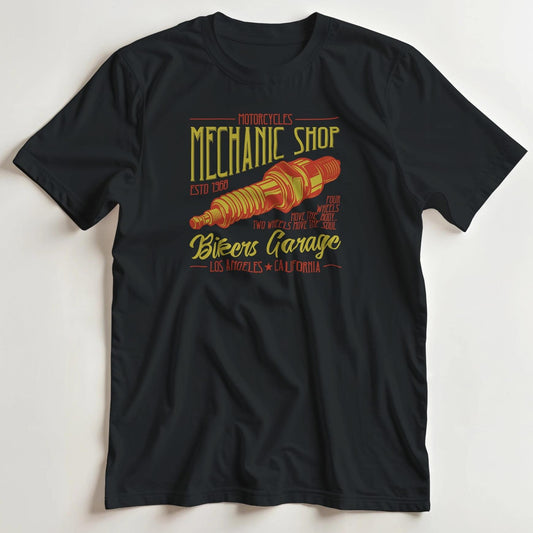 T-shirt en coupe unisexe et 100% coton en Noir S imprimé avec un design Bikers Garage T-Shirt .