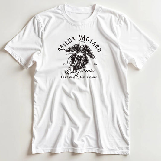 T-shirt en coupe unisexe et 100% coton en Blanc S imprimé avec un design Vieux Motard III T-Shirt .