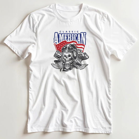 T-shirt en coupe unisexe et 100% coton en Blanc S imprimé avec un design Classic American T-Shirt .