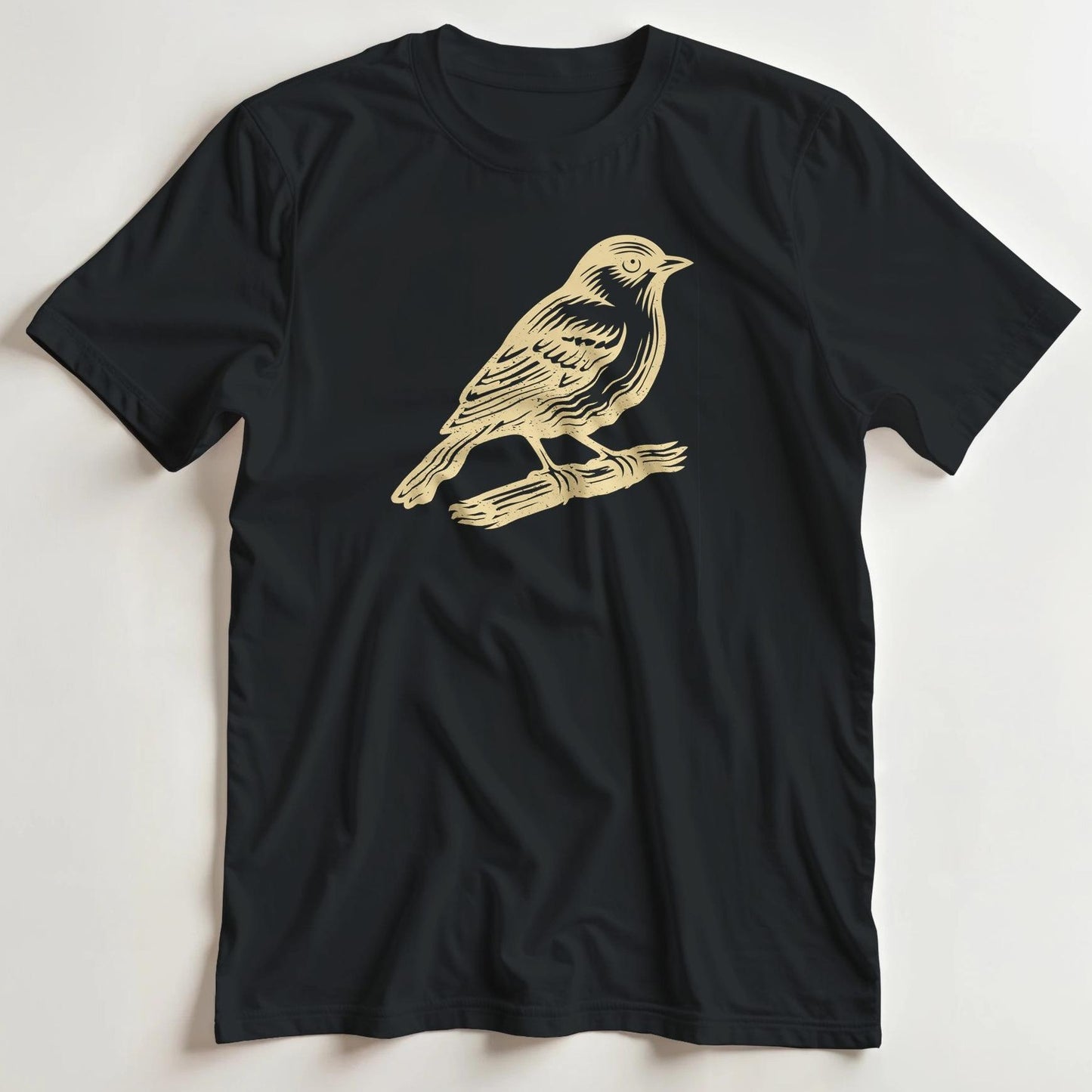 T-shirt en coupe unisexe et 100% coton en Noir imprimé avec un design Oiseau T-Shirt .