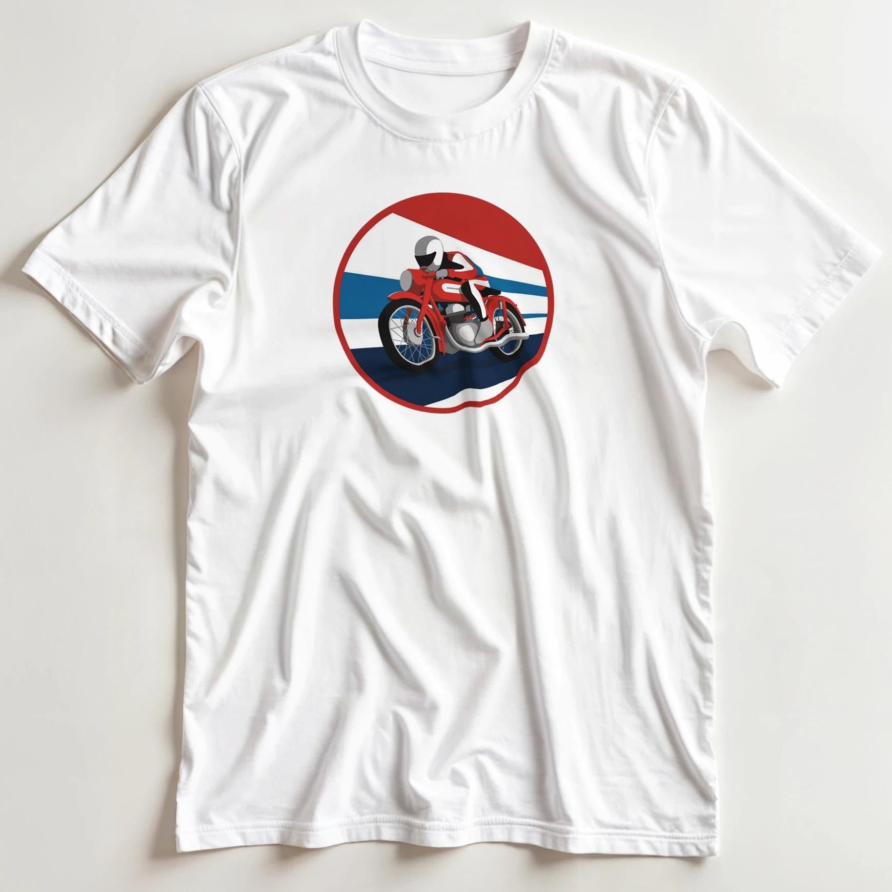 T-shirt en coupe unisexe et 100% coton en Blanc S imprimé avec un design Retro Moto 1930s T-Shirt .