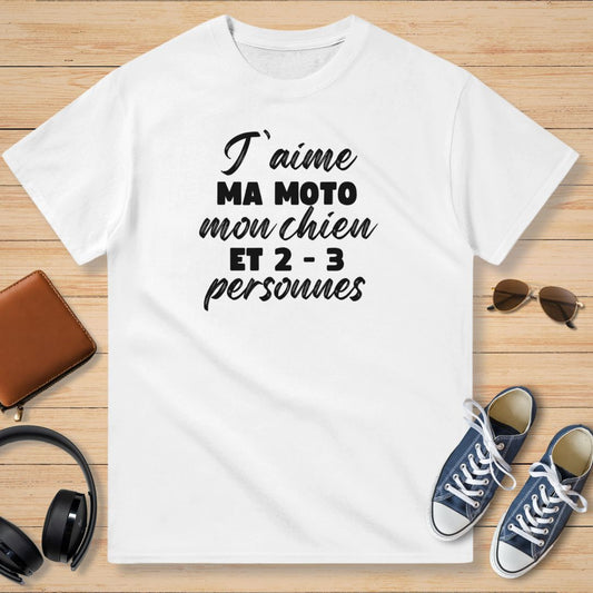 I Love My Motorcycle, My Dog and 2-3 People Black T-Shirt