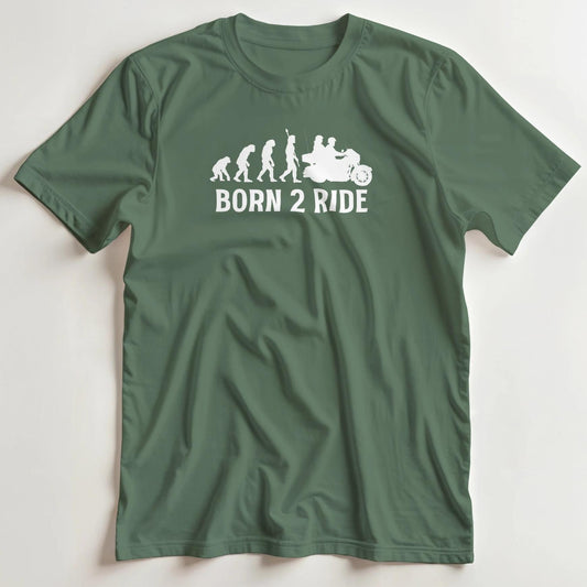 T-shirt en coupe unisexe et 100% coton en Vert Mil. S imprimé avec un design Born 2 Ride T-Shirt .