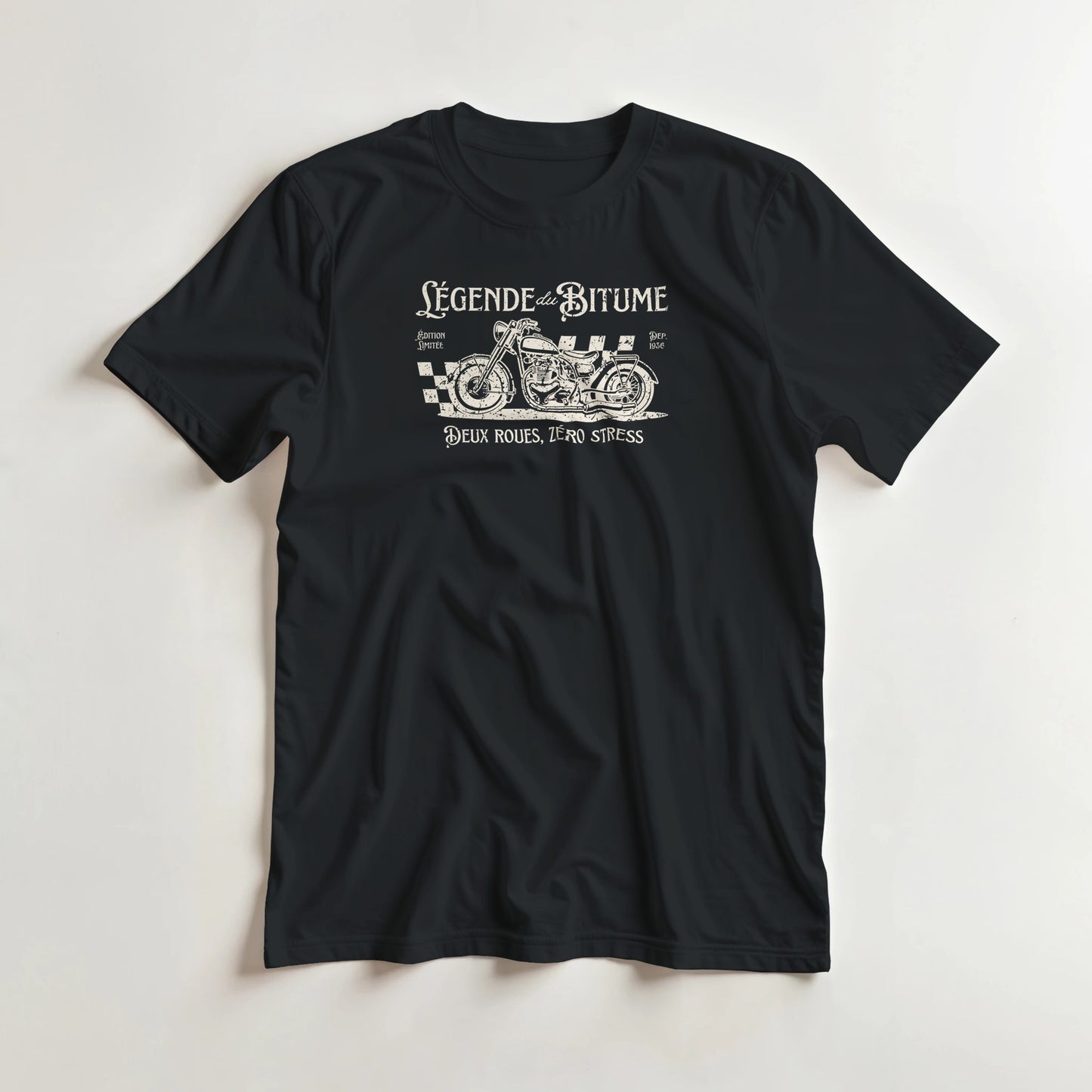 T-shirt en coupe unisexe et 100% coton en Noir L imprimé avec un design Deux Roues, Zéro Stress T-Shirt .
