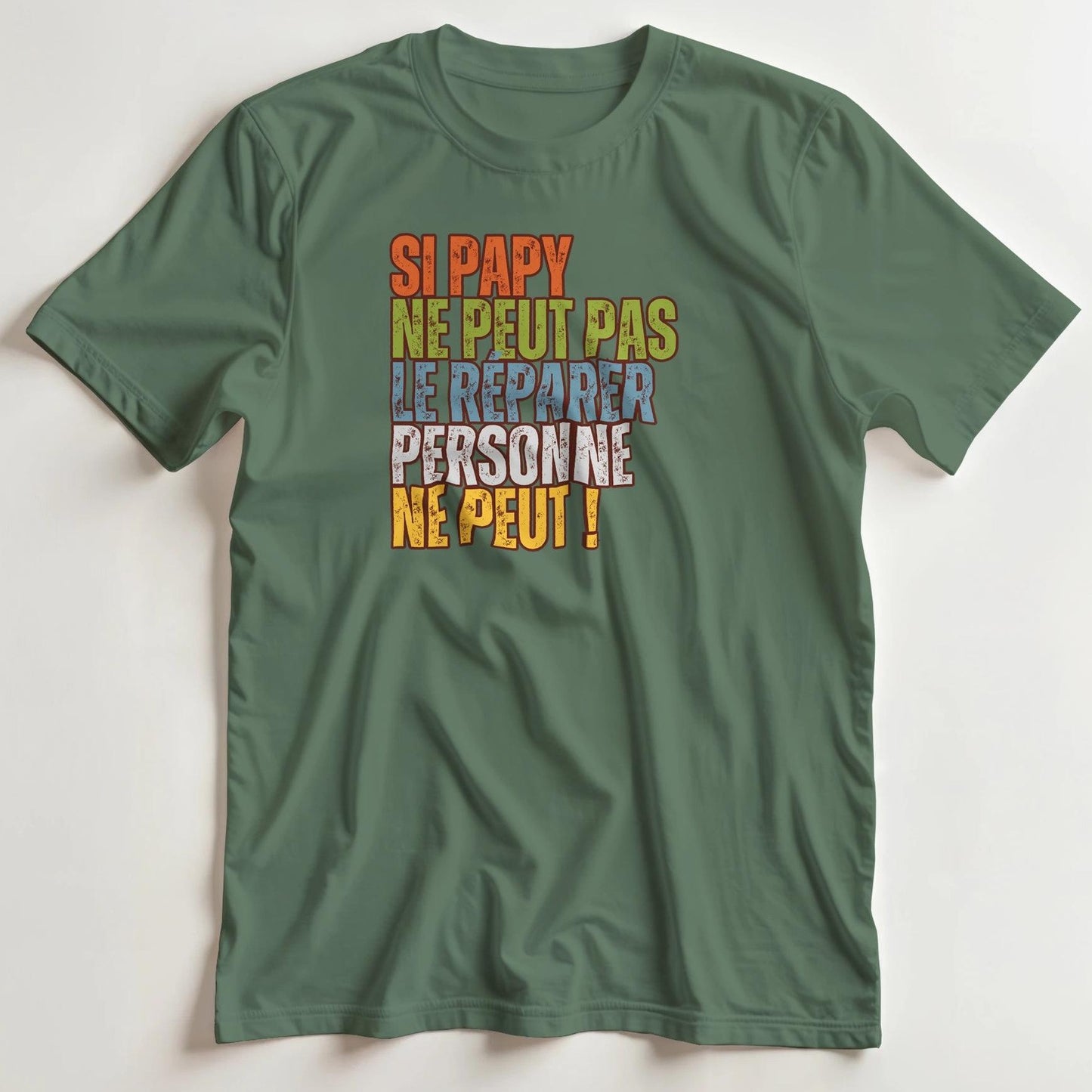 T-shirt en coupe unisexe et 100% coton en Vert militaire 3XL imprimé avec un design Si Papy T-Shirt .