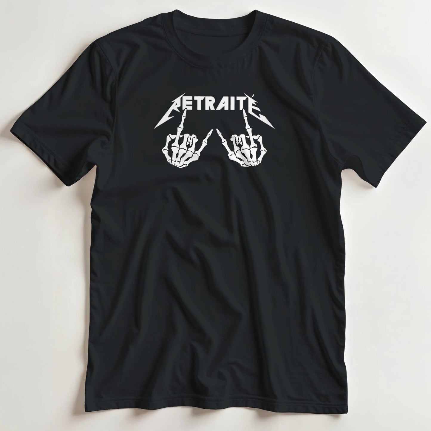 T-shirt en coupe unisexe et 100% coton en Noir L imprimé avec un design Retraité Rock T-Shirt .