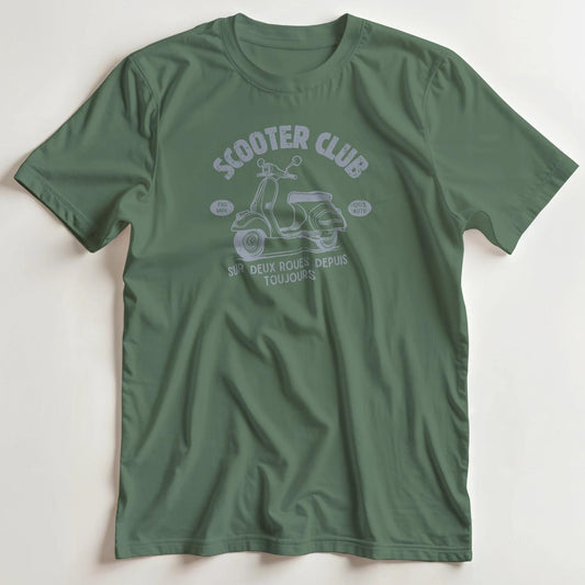T-shirt en coupe unisexe et 100% coton en Vert militaire S imprimé avec un design Scooter Club T-Shirt .