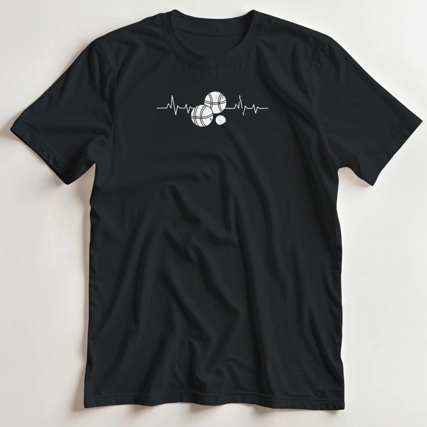 T-shirt en coupe unisexe et 100% coton en Noir imprimé avec un design Pétanque Battement T-Shirt .