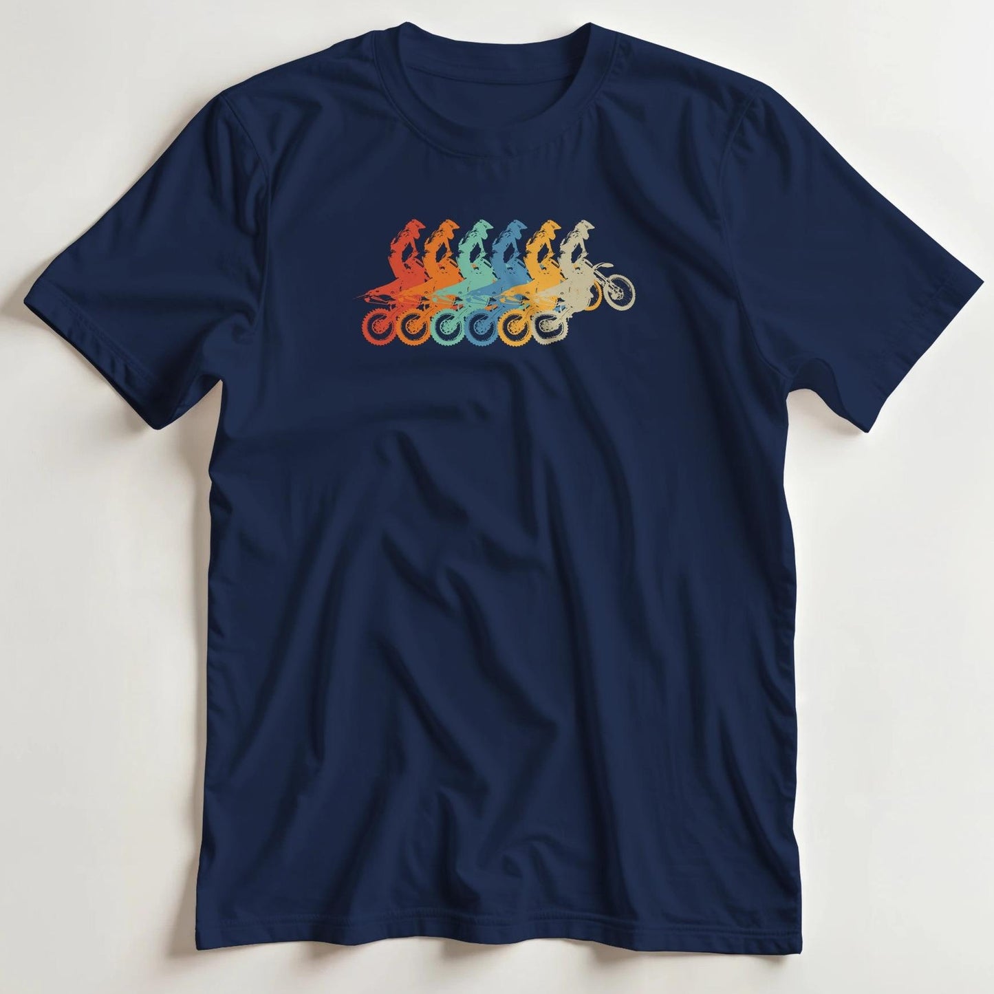 T-shirt en coupe unisexe et 100% coton en Marine XL imprimé avec un design Motocross Arc-en-Ciel T-Shirt .