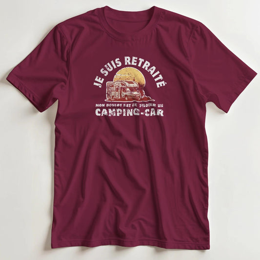 T-shirt en coupe unisexe et 100% coton en Bordeaux S imprimé avec un design Camping-Car T-Shirt .