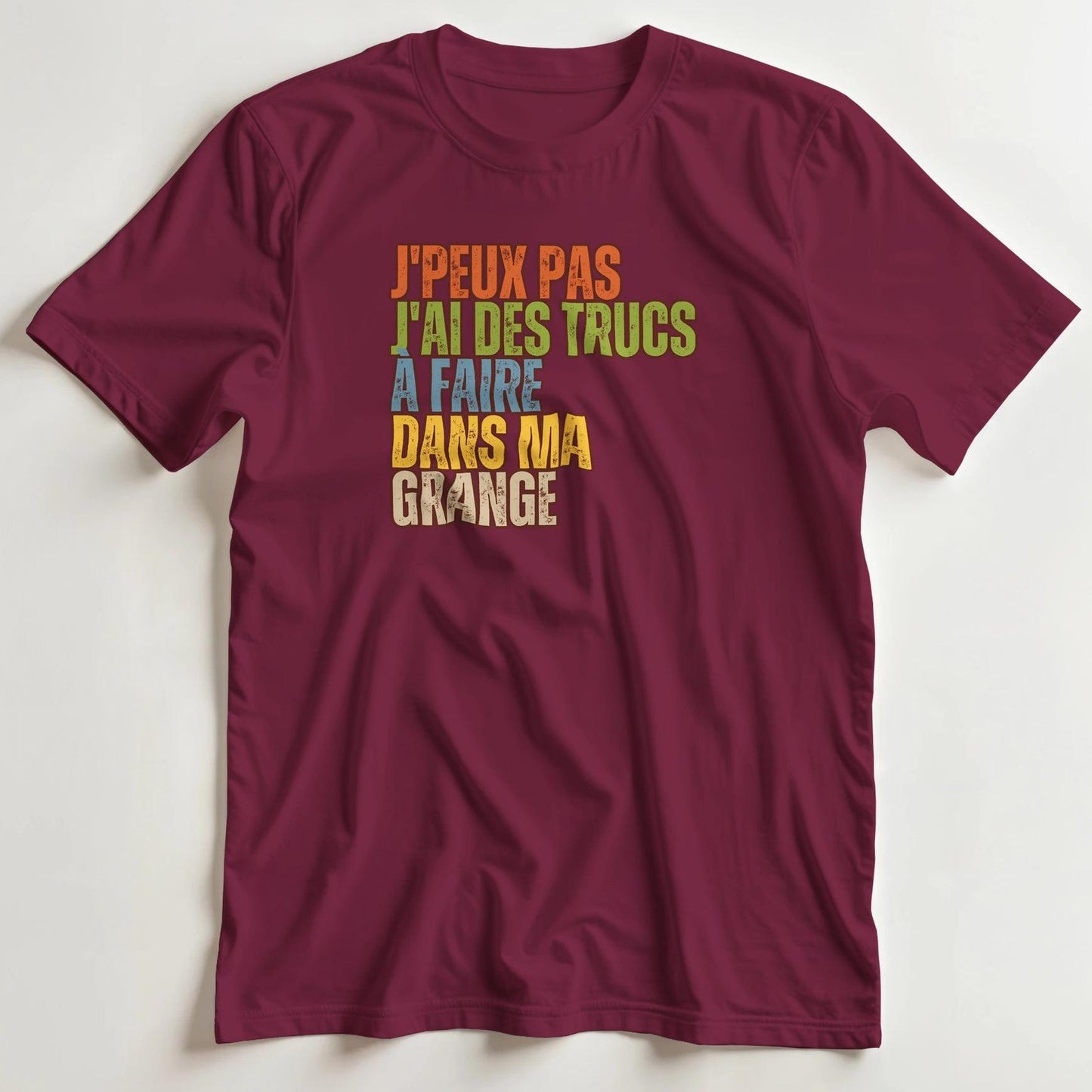 T-shirt en coupe unisexe et 100% coton en Bordeaux 2XL imprimé avec un design J'Peux Pas Grange T-Shirt .