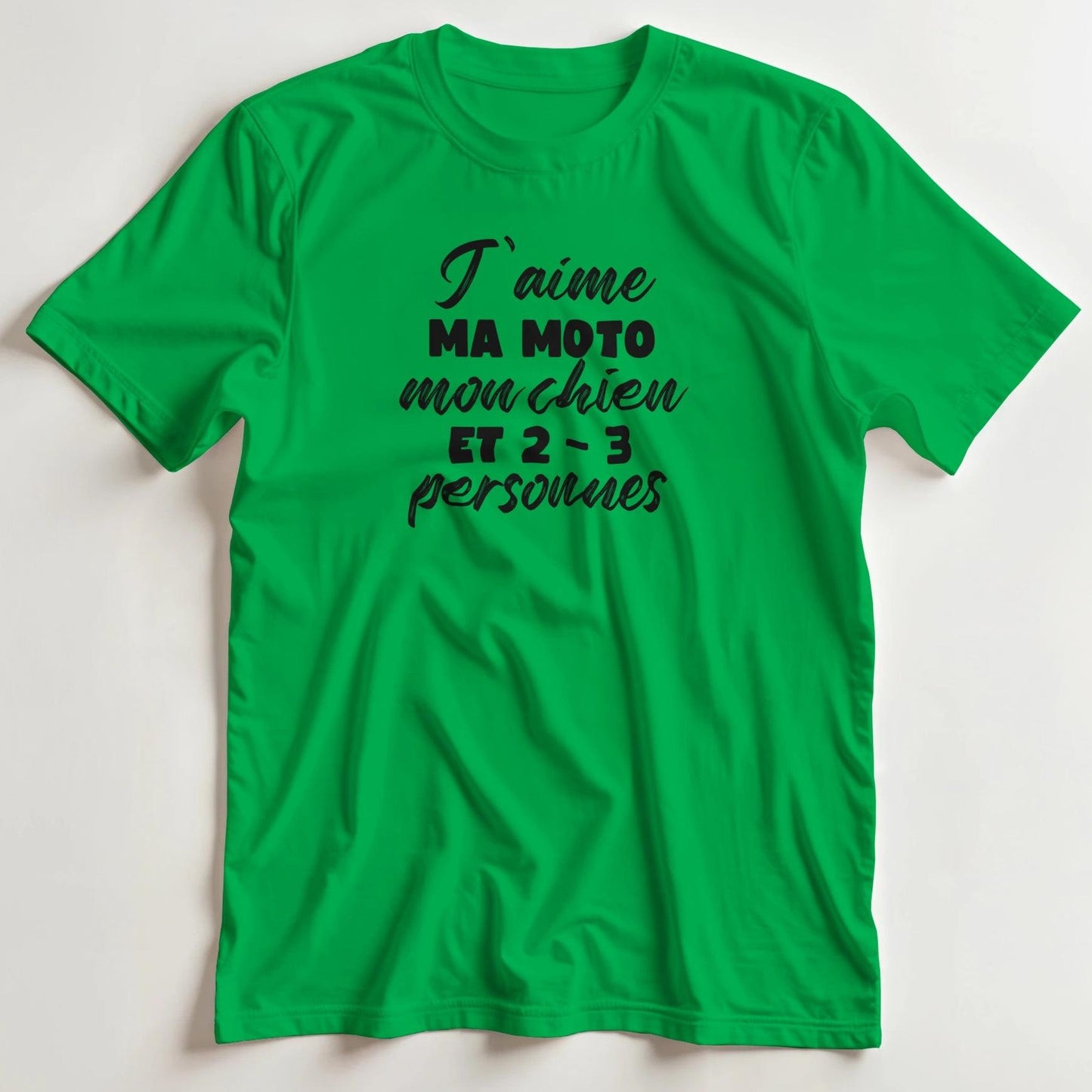 T-shirt en coupe unisexe et 100% coton en Irish Green 2XL imprimé avec un design Ma Moto Mon Chien T-Shirt .