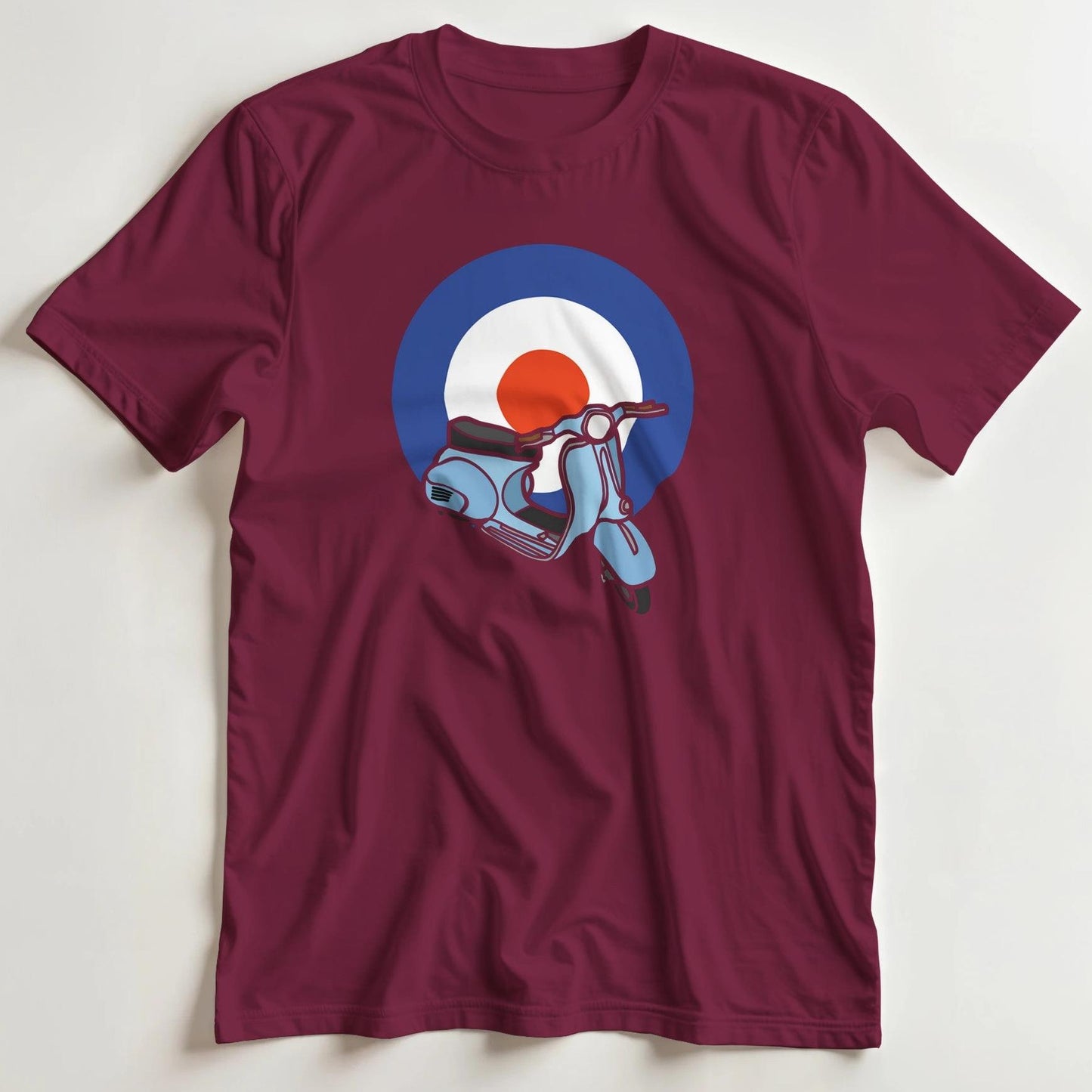 T-shirt en coupe unisexe et 100% coton en Bordeaux 3XL imprimé avec un design Scooter Mod Bleu T-Shirt .