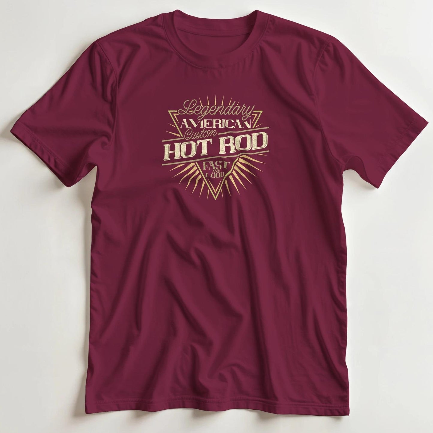 T-shirt en coupe unisexe et 100% coton en Bordeaux M imprimé avec un design Custom Hot Rod T-Shirt .