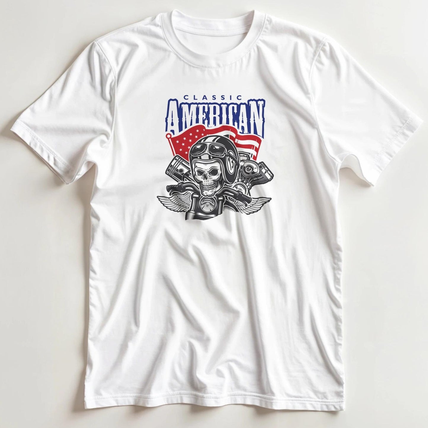 T-shirt en coupe unisexe et 100% coton en Blanc 3XL imprimé avec un design Classic American T-Shirt .