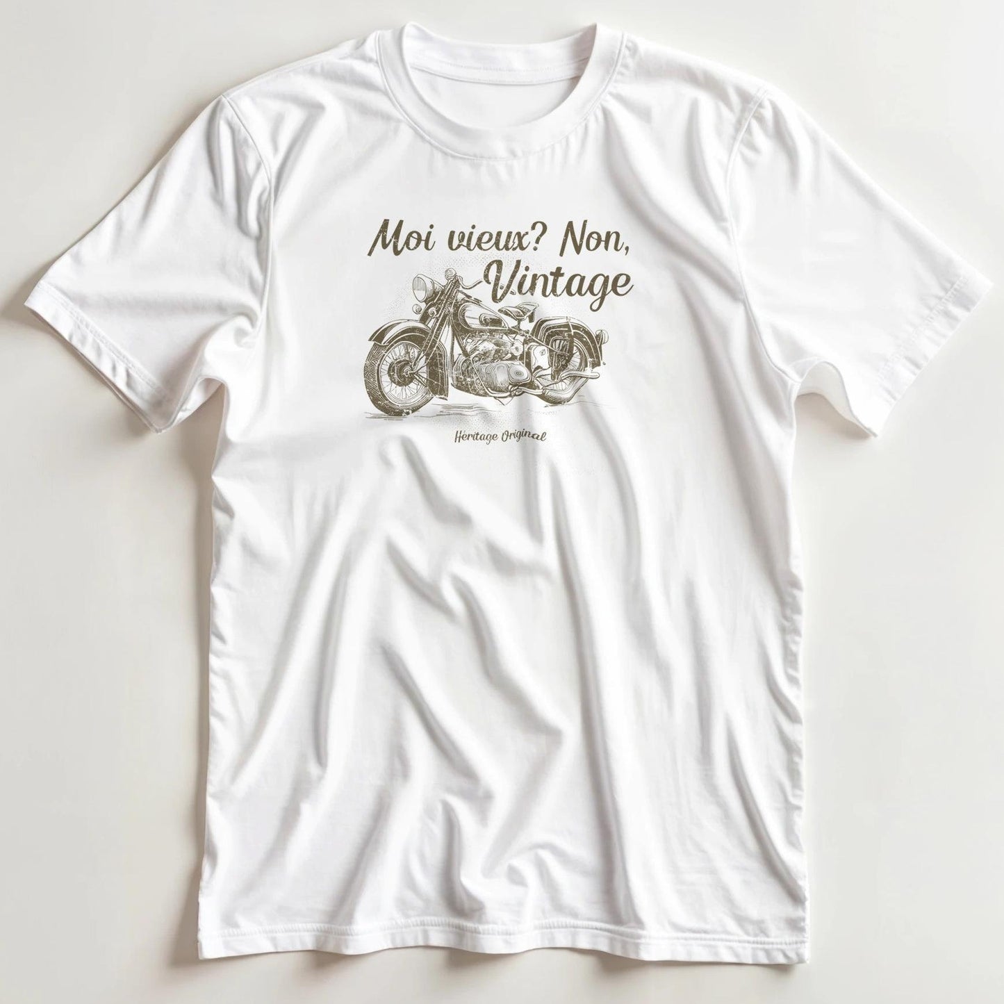 T-shirt en coupe unisexe et 100% coton en Blanc 3XL imprimé avec un design Non, Vintage Moto T-Shirt .