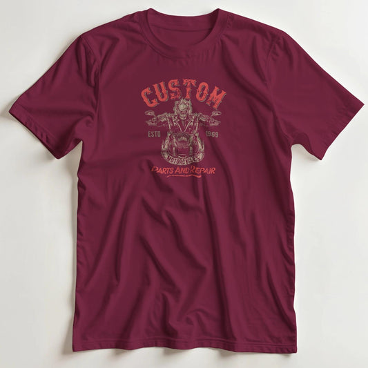 T-shirt en coupe unisexe et 100% coton en Maroon imprimé avec un design Custom 1969 T-Shirt .