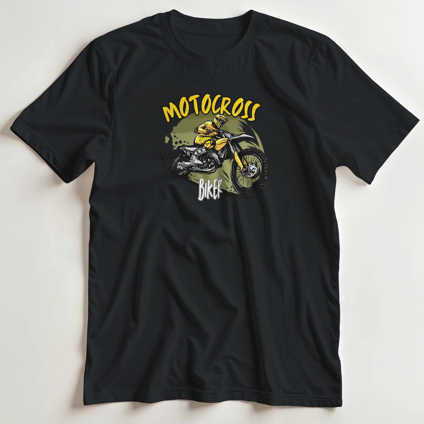 T-shirt en coupe unisexe et 100% coton en Noir 2XL imprimé avec un design Motocross Biker T-Shirt .