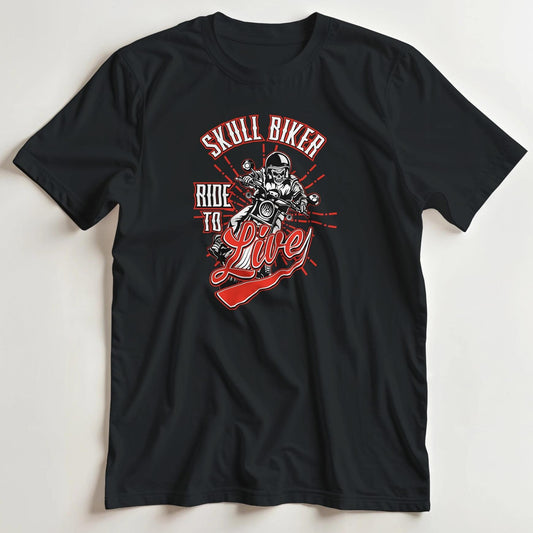 T-shirt en coupe unisexe et 100% coton en Noir S imprimé avec un design Skull Biker Rouge T-Shirt .
