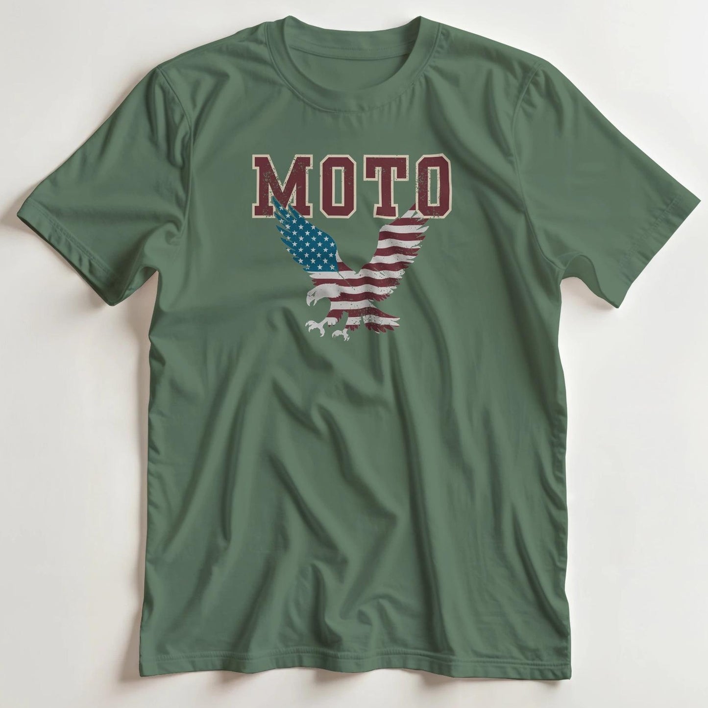 T-shirt en coupe unisexe et 100% coton en Vert Mil. imprimé avec un design Moto USA Eagle T-Shirt .
