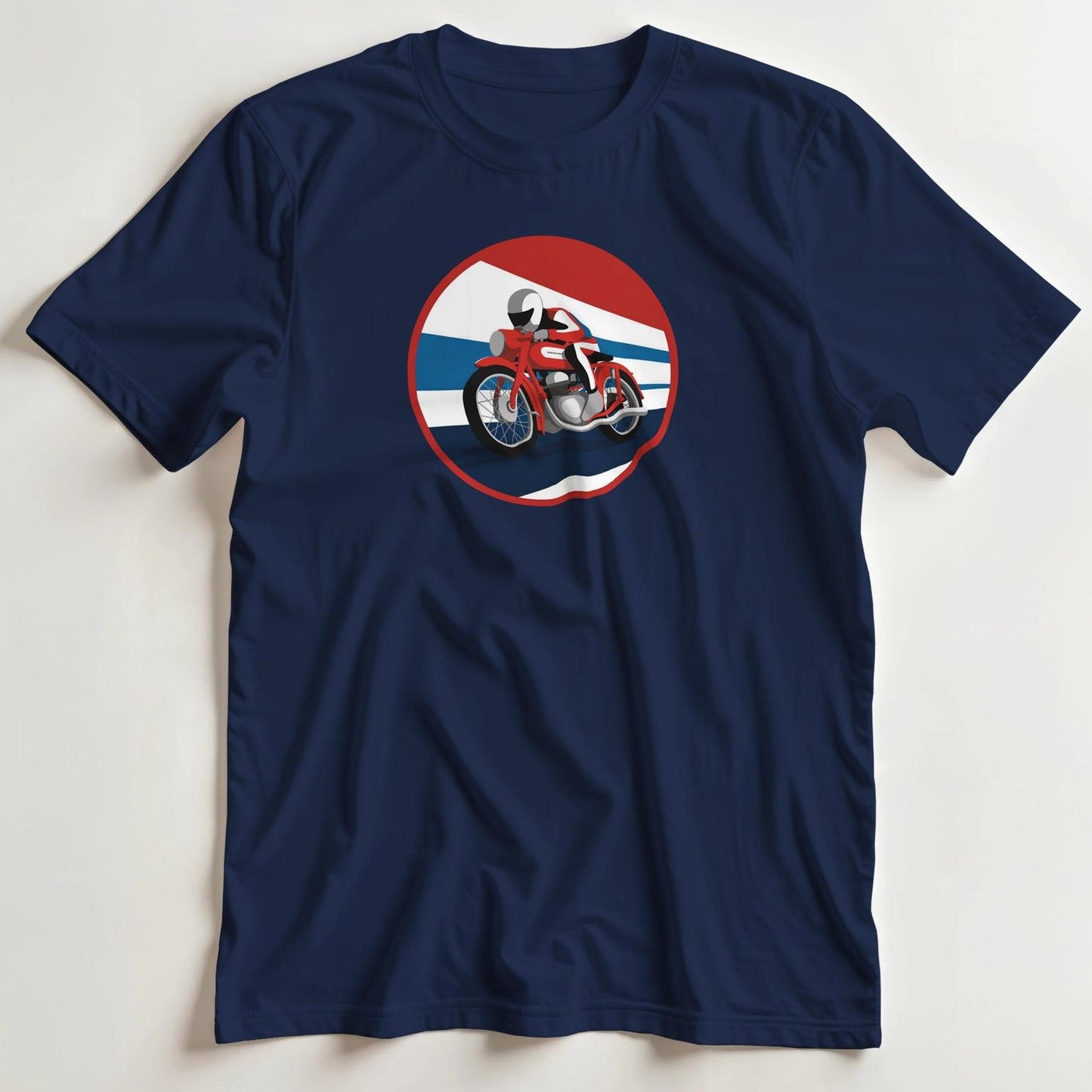T-shirt en coupe unisexe et 100% coton en Marine XL imprimé avec un design Retro Moto 1930s T-Shirt .
