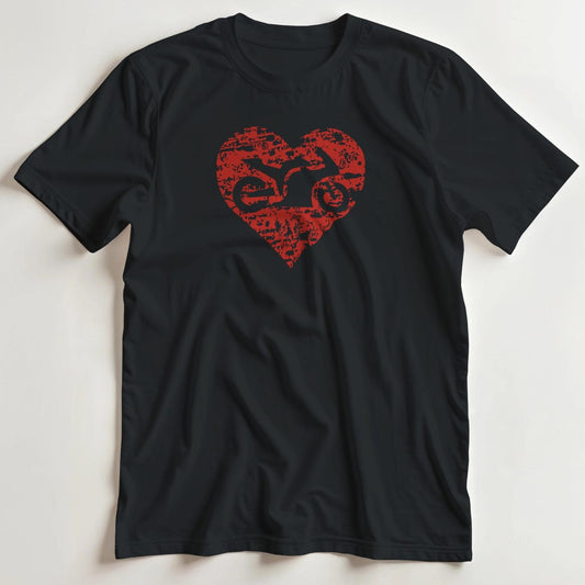 T-shirt en coupe unisexe et 100% coton en Noir S imprimé avec un design Moto et Cœur T-Shirt .