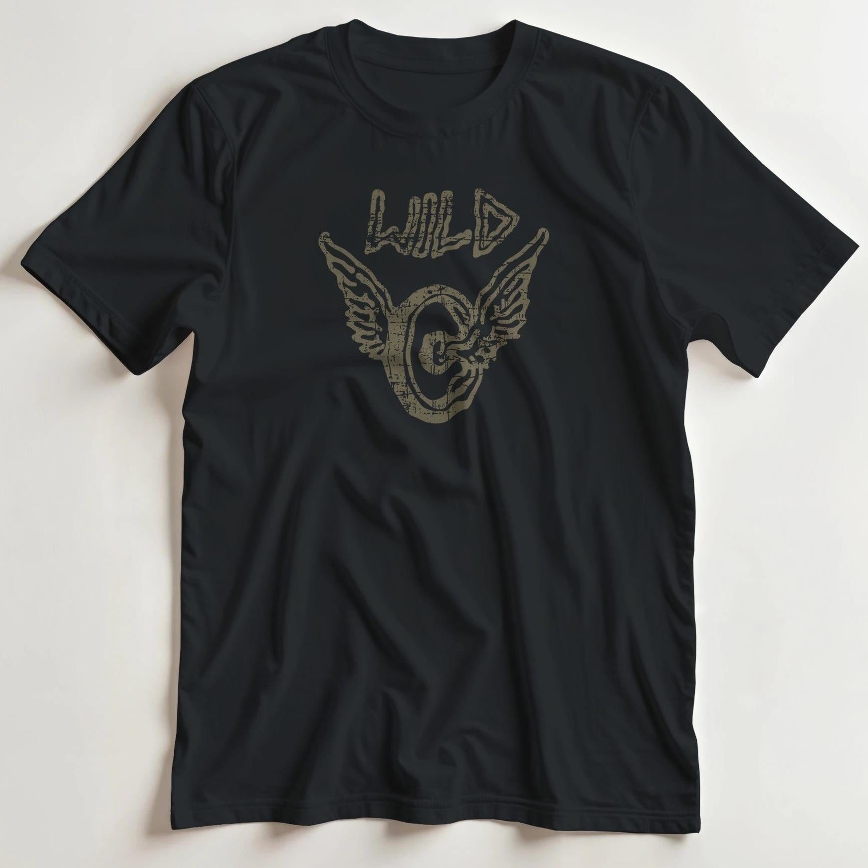 T-shirt en coupe unisexe et 100% coton en Noir imprimé avec un design Wild Wheel T-Shirt .