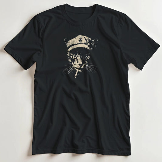 T-shirt en coupe unisexe et 100% coton en Black imprimé avec un design Chat Vintage T-Shirt .