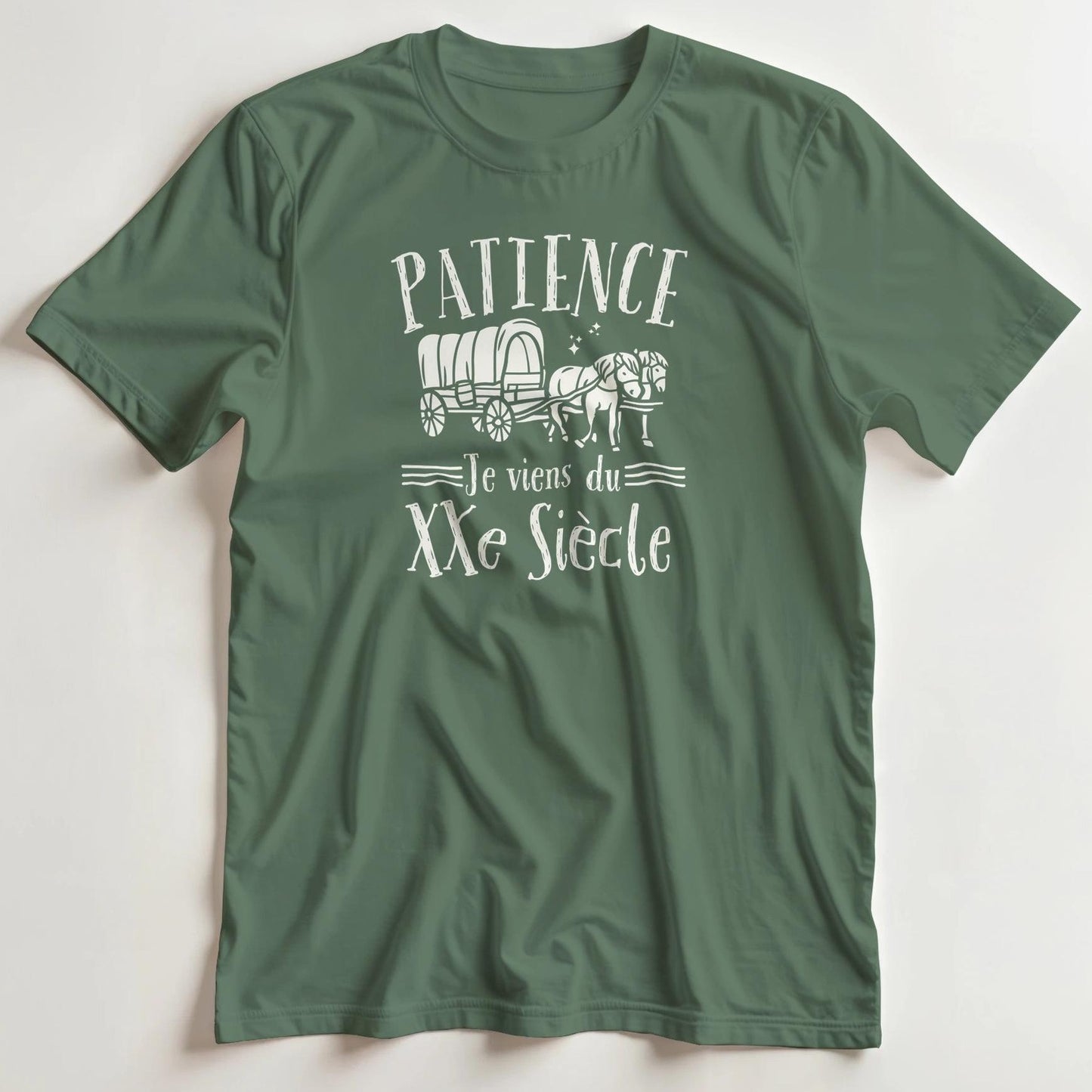 T-shirt en coupe unisexe et 100% coton en Vert militaire 2XL imprimé avec un design Patience T-Shirt .