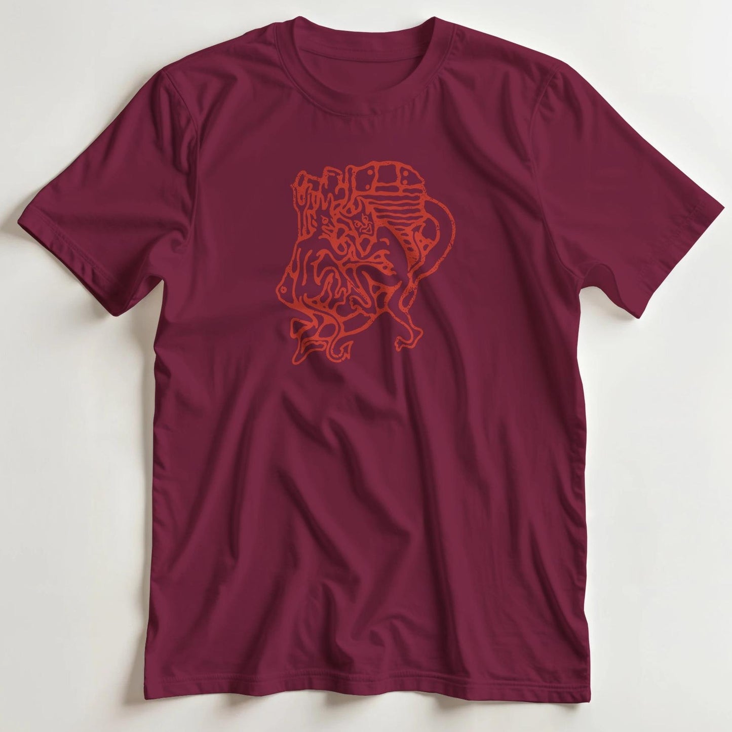 T-shirt en coupe unisexe et 100% coton en Bordeaux imprimé avec un design Devil Engine T-Shirt .