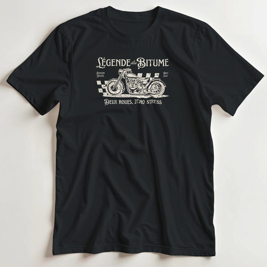 T-shirt en coupe unisexe et 100% coton en Noir S imprimé avec un design Deux Roues, Zéro Stress T-Shirt .
