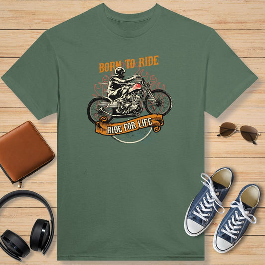 Born to Ride Orange T-Shirt Military Green