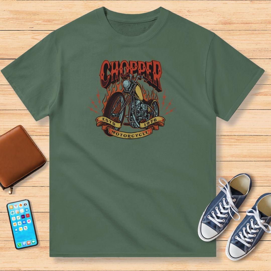 Chopper 1976 Moto T-Shirt Vert militaire