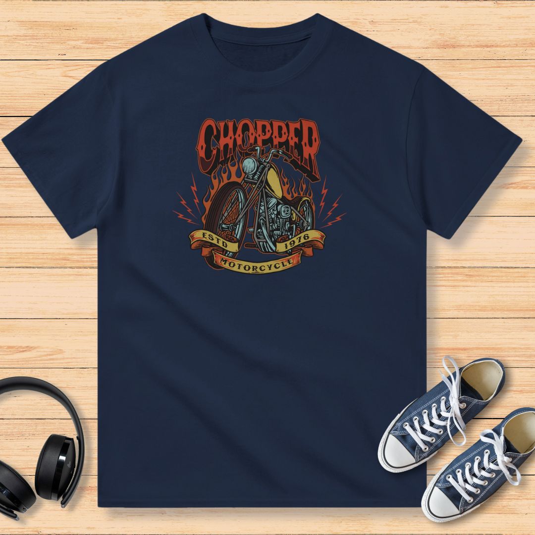 Chopper 1976 Moto T-Shirt Marine