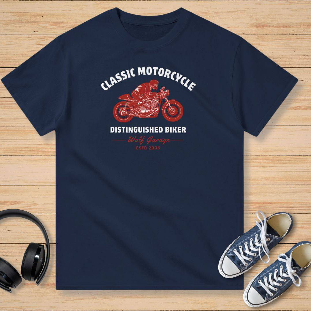 Classic Motorcycle T-Shirt Marine