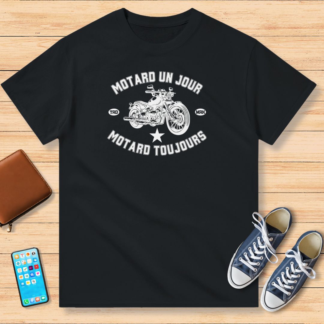 Motard Un Jour et Étoile T-Shirt Noir