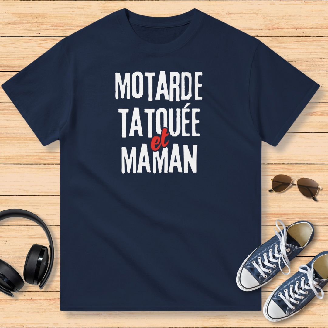 Motarde Tatouée Maman T-Shirt Marine