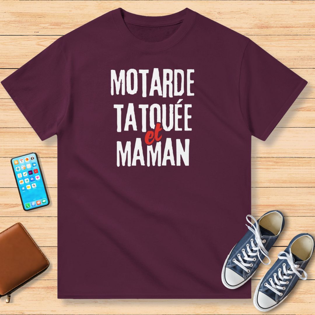 Motarde Tatouée Maman T-Shirt Bordeaux