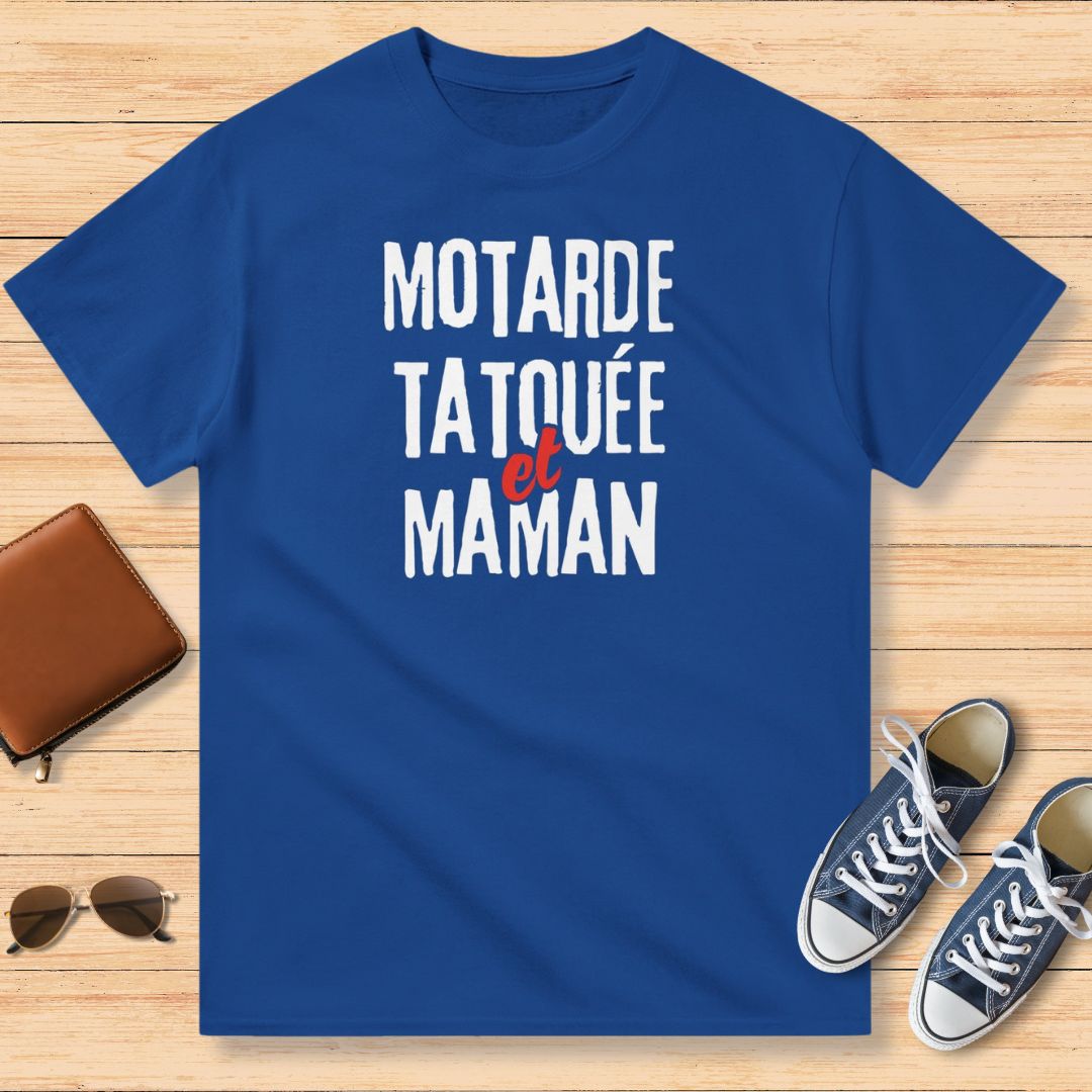 Motarde Tatouée Maman T-Shirt Royal