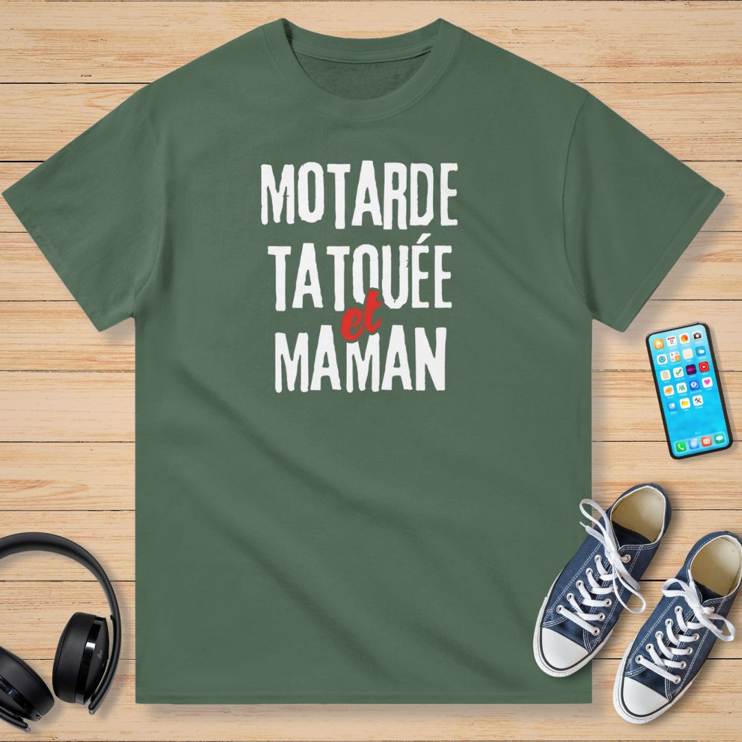 Motarde Tatouée Maman T-Shirt Vert militaire