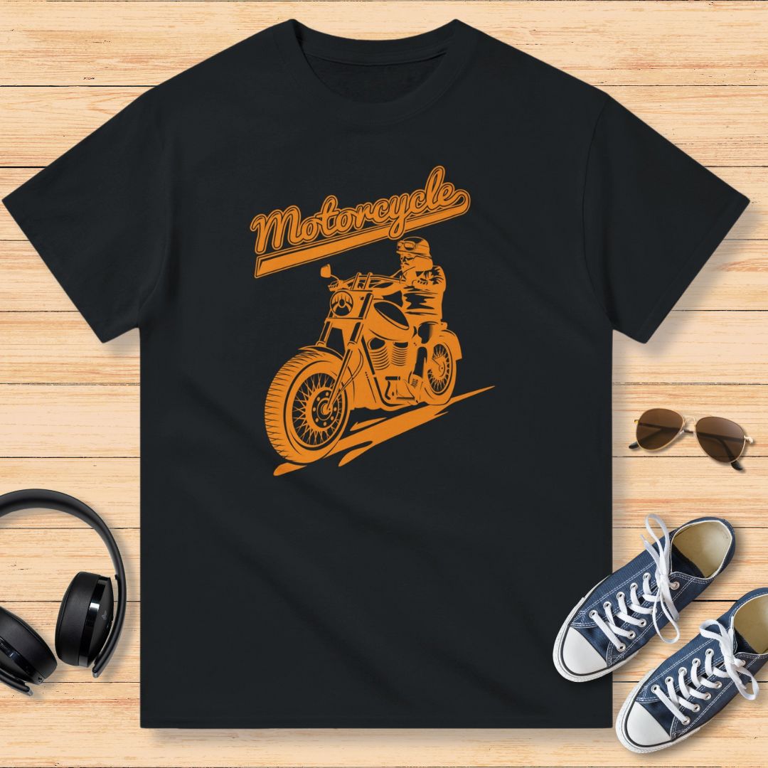 Motorcycle Orange Moto T-Shirt Noir