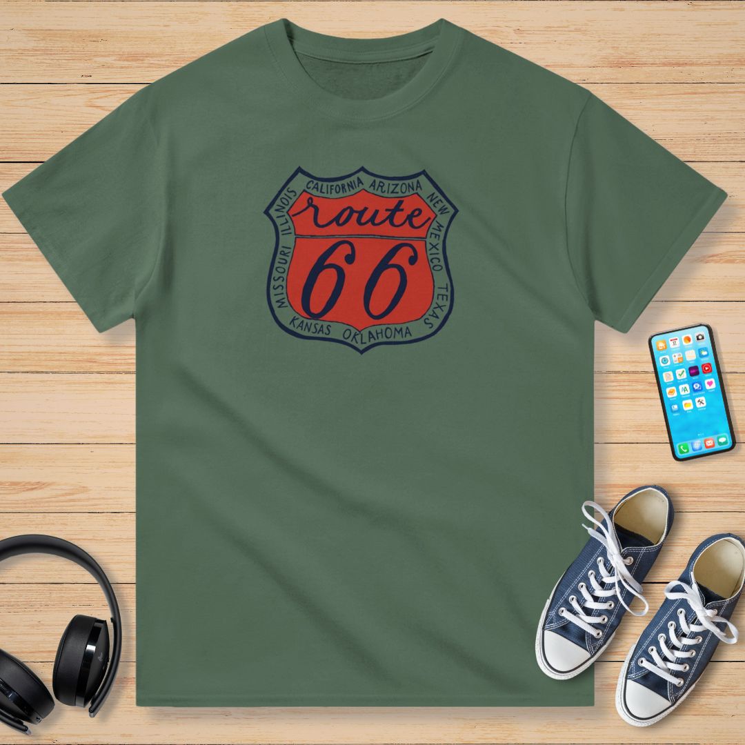 Route 66 T-Shirt Vert militaire