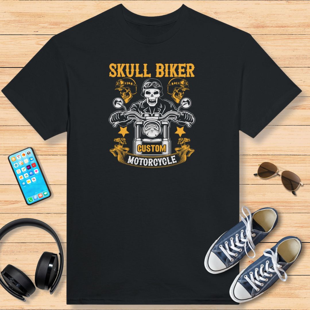 Skull Biker Motorcycle T-Shirt Noir